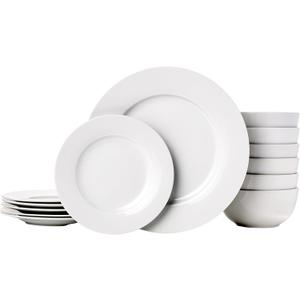 Amazon Basics Porcelain Dinnerware Set, Microwave and Dishwasher Safe, Service for 6, 18-Piece, Plates, Bowls, White