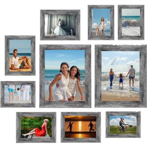 Pacome Picture Frames set with Two 11x14, Four 8x10, Four 5x7 Gallery Wall Frame Set,Collage Picture Frame,10Pack Farmhouse wood Photo Frames for living room Wall Gallery Decor or Desk,Rustic Black