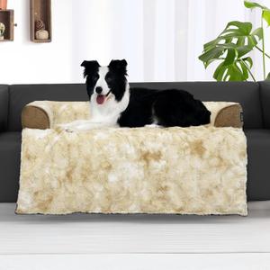 Calming Dog Couch Bed for Large Dogs, 41 x 37 inch Waterproof Removable Dogs Mat Couch Cover for Furniture Protector, Non-Slip Fluffy Pelsbarn Dog Bed for Couch, Sofa, Outdoor - Tie-Dye Khaki