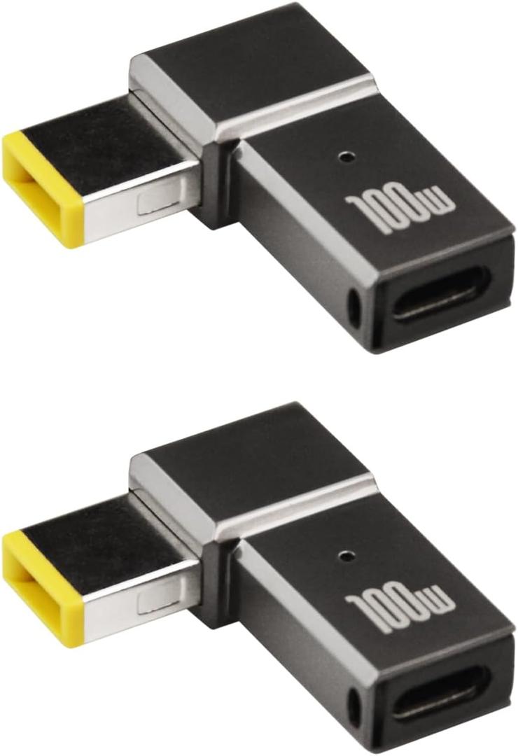 Flylin 2Pcs USB C to Slim Tip Adapter, 100W 5A Laptop Charging Cable Adapter with USB C Female Input to Slim Tip Rectangle, Zinc Alloy PD Charge Converter for Lenovo Laptops