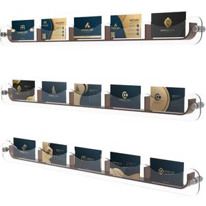 Gomos Business Card Holder Wall Mount - Designed Multiple Business Card Holder Display Set, Wall Business Card Rack with 15 Slots - Pack of 3 Clear Acrylic Holders for Office & Retail (Brown)