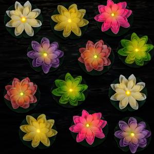 LACGO Waterproof Floating Lotus Light, 12PCS Floating Lily Light Water Activated Artificial Flowers Battery Operated for Wedding Pool Anniversary Garden Decoration(6 Inch, Mix-Color)