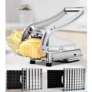 French Fry Cutter with 2 Blades, Professional Potato Cutter Stainless Steel, Potato Slicer French Fries, Press French Fries Cutter for Potato