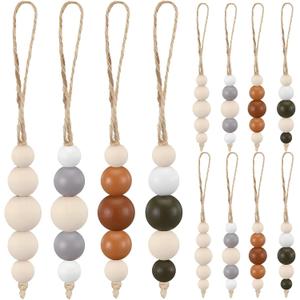 Leinuosen 24 Pcs Christmas Wood Bead Farmhouse Natural Boho Xmas Hanging Beads Ornaments Christmas Tree Wood Bead Hanging Decor for Home Xmas Tree Party Fireplace Garland Mantel Scandi Decor