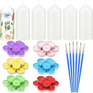 MTLEE 72 Pcs DIY Candle Painting Kit with Tea Lights Candles Include 6 White Pillar Candles 60 Colored Tealight for Crafts Birthday Wedding Party Favors(2"x 5")