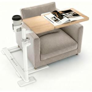 YUHFERA Swivel Table for Recliner Chair with Tilting Top, Adjustable Laptop Side Table for OverCouch & Sofa, Slide Under Tray Tables for Eating & Reading, Armchair Desk (Natural Oak)