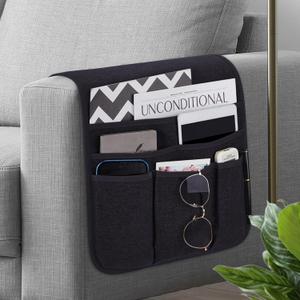 Remote Control Holder Armchair Caddy for Recliner Couch, Non-Slip Armrest Organizer with 5 Pockets for Magazine, Tablet, Phone, iPad (Color A- Black)