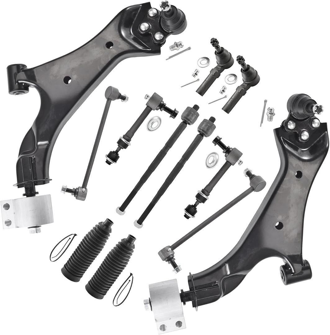ASTARPRO - 2.4L Front Suspension End Kit for 2010-2017 GMC Terrain Chevy Equinox Lower Control Arms w/Ball Joint Tie Rods Boots Sway Bar links 2011 2012 2013 2014 2015 2016 Replacement -12pc