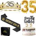 35th Birthday Gifts for Men, 35th Birthday Decorations for Men, Party Decor Supplies Including King Crown & Sash & Balloons & Cake Topper & Candles