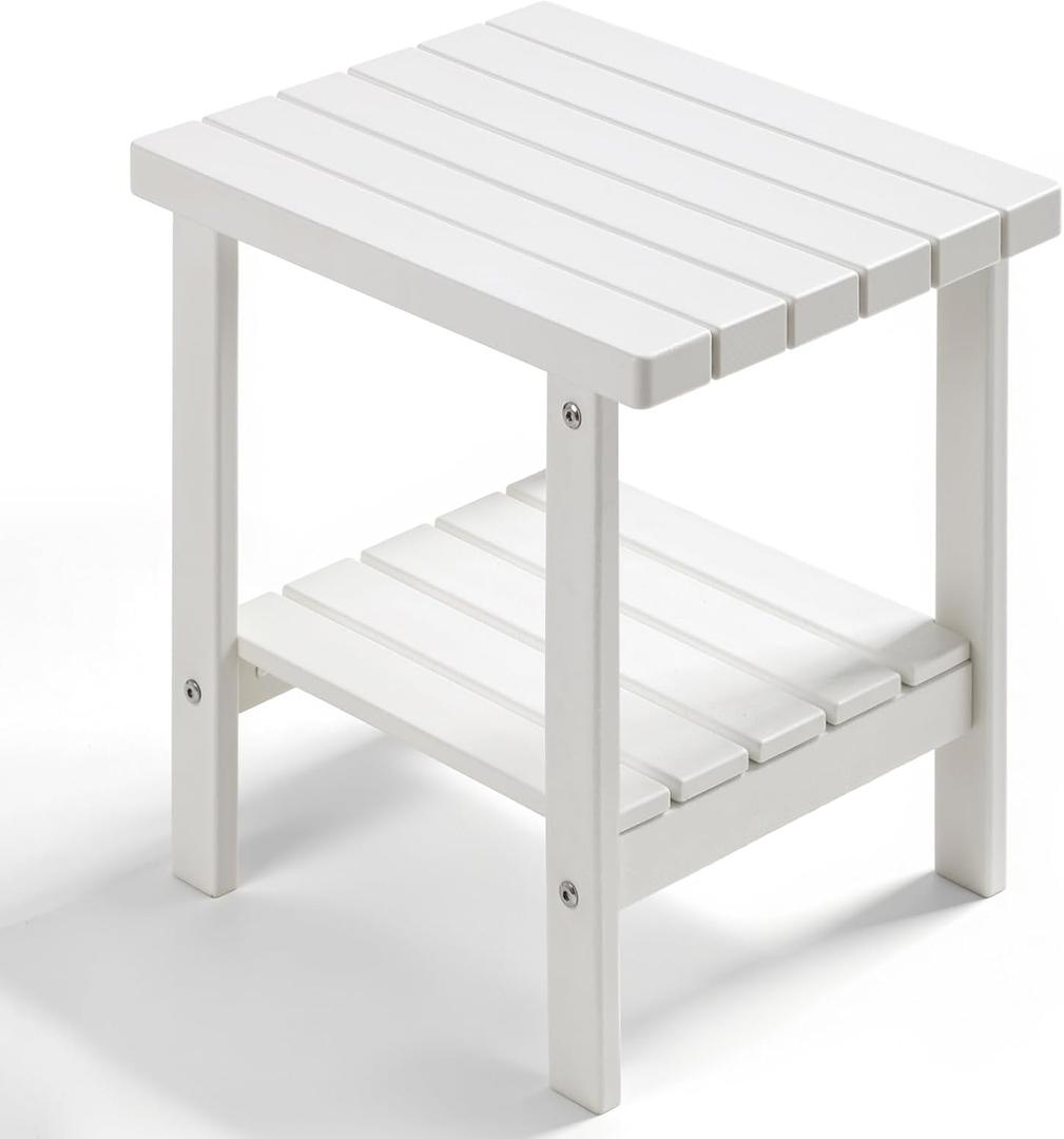 PASAMIC 2-Tier Adirondack Square Side Table, HDPE Outdoor End Tables, Weather Resistant Side Table for Patio, Backyard, Pool, Indoor Companion, Beach, Easy Maintenance