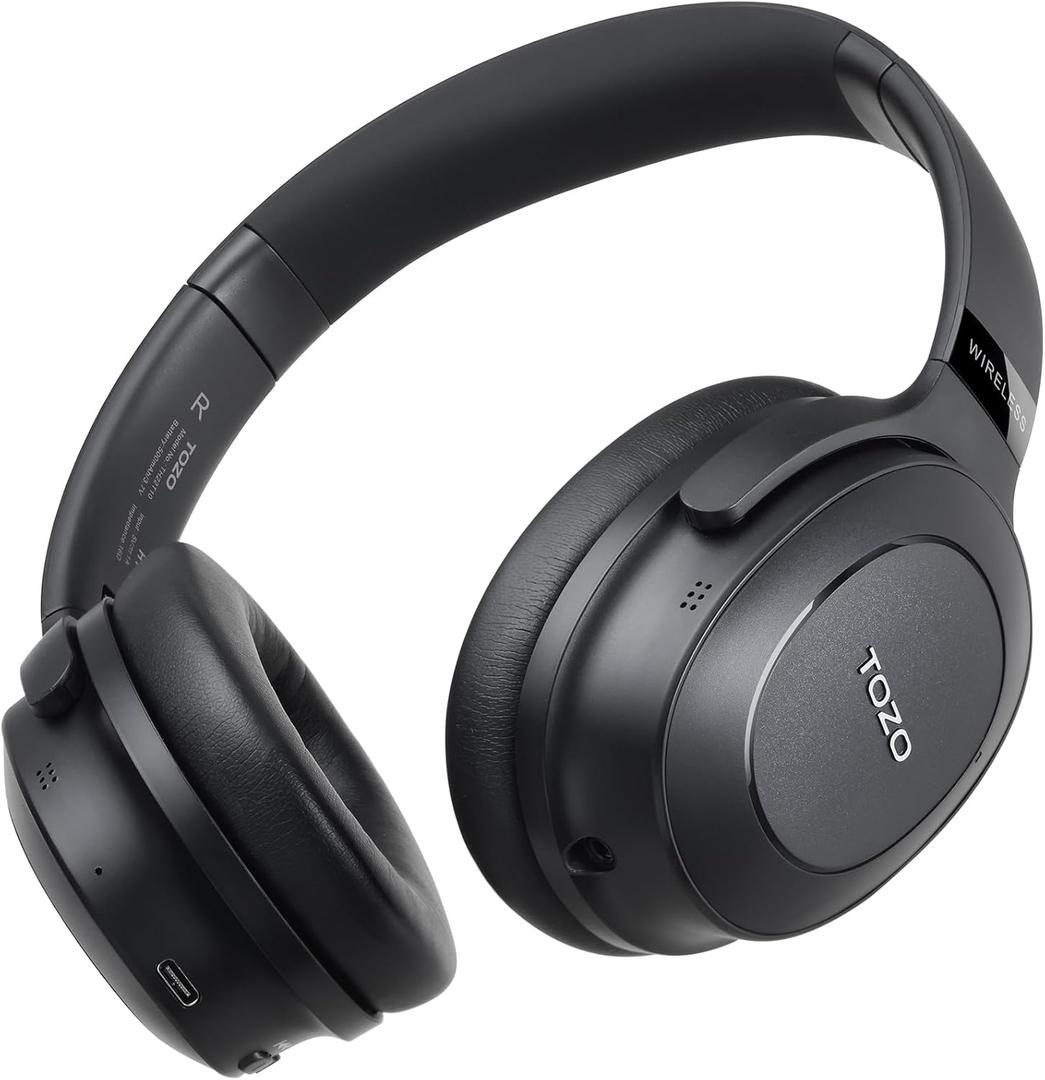 TOZO Hybrid Active Noise Cancelling Headphones, Wireless Over Ear Bluetooth Headset, 40H Playtime, Hi-Res Audio Custom EQ via App Deep Bass Comfort Fit Ear Cups, for Home Office Travel Black