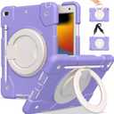 Case for iPad 9th/8th/7th Generation 10.2 inch, Heavy Duty Shockproof Cover with 360 Rotating Handle/Bracket/Pen Holder/Shoulder Strap, Case for iPad 10.2 inch 2021/2020/2019, Purple