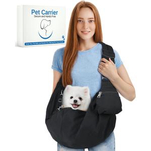 Small Dog Front Carrier Sling for 5-15lbs Dogs or Cats, Puppy Sling with Adjustable Straps and Pocket, Dog Pouch Carrier for Travel Outdoor Hands Free, Portable Large Capacity Pet Bag, Black
