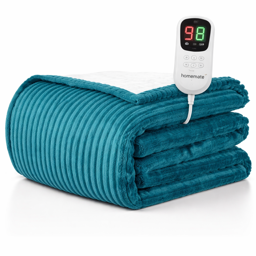 Homemate Electric Heated Blanket Twin Size  62"x84" Heating Blanket Twin Size 1/2/4/6/8 Hours AutoOff 10 Heat Level OverHeat Protection Soft Flannel Sherpa ETL Certification