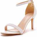 Crystal Queen Full Pearls Heels Sandals Stiletto Heels Peep Toe High Heel Sandals Pump Shoes For Bride Wedding Party Evening 40