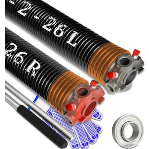 Garage Door Torsion Spring Set, Pair of 2" Electrophoresis Coated Garage Door Spring Replacement with 2 Non-Slip Winding Bars and Bearing, Minimum 16000 Cycles (.234x2x26")