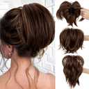 Messy Bun Hair Piece,Claw Clip in Short Straight Ponytail Extension with Bendable Metals Hairpieces for Women DIY Style Natural Looking Synthetic Fake Pony-Brown,8 inch