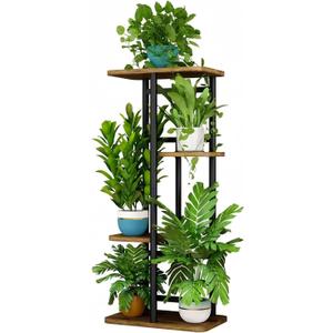 LINZINAR Plant Stand Indoor 4 Tier 5 Potted Multiple Plant Shelf Stands for Garden Corner Balcony Living Room Black