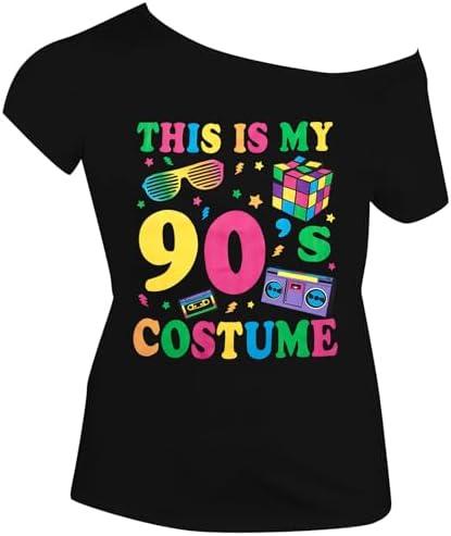 SFHFY 90s Outfit for Women 90's Theme Party Disco Shirt Vintage Neon Off Shoulder Tops Retro 90s Disco Top Size M