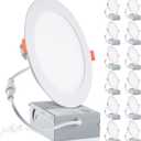 12-Pack 6 Inch LED Recessed Lights 6500K Daylight Ultra-Thin Canless Wafer Downlight with Junction Box, 12W 1050LM Ceiling Lights for Kitchen Living Room Hallway Office&FCC