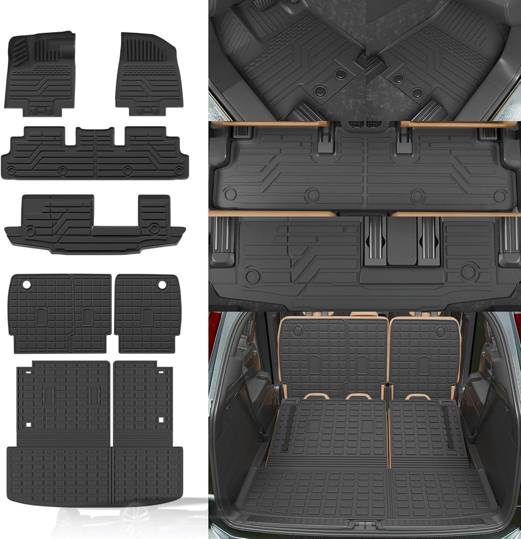 Rongtaod 7&8 Seats Floor Mats Compatible with 2022-2025 Nissan Pathfinder Cargo Mat Trunk Mat Trunk Liner Kick Mats Back Seat Cover All Weather Pathfinder Accessories (Floor Mats Full Set 7pcs)