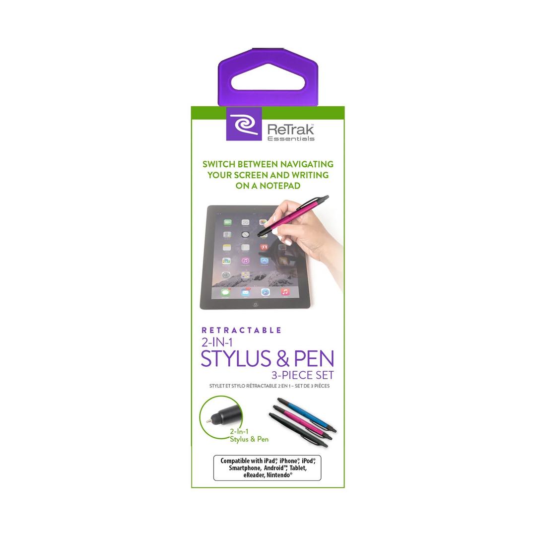 Retractable 2-in-1 Stylus & Pen 3 Piece Set