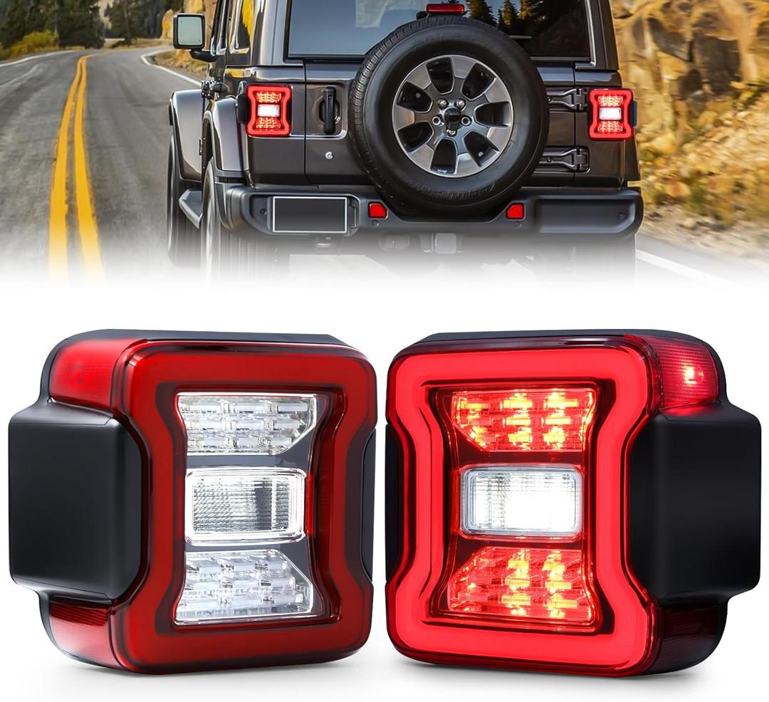 JFN LED Tail Lights Fit for 2008-2017 Jeep Wrangler JK,LED Rear Light Set Brake Lamp Tail Lamp Assembly (Clear)