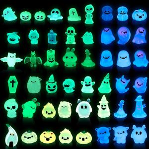58 Pcs Halloween Luminous Mini Figures Glow in Dark Tiny Resin Figures Set Fairy House Diorama Accessories Halloween Pumpkin Ghost Skull Ornament for Garden Dollhouse Craft DIY(Ghost)