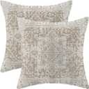 Boho Pillow Covers 22x22 Set of 2, Brown Carpet Pattern Decorative Outdoor Throw Pillows Linen Ethnic Design Farmhouse Cushion Pillow Covers for Sofa Couch Outdoor Decor