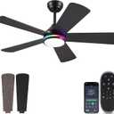 Asyko 46in Black RGB Ceiling Fans with Lights and Remote - Low Porfile Indoor Ceiling Fan, 5 Dual-Sided Blades, 3CCT Dimmable, Modern Ceiling Fan Light for Party, Kid's Room, Bedroom