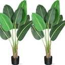 GarveeHome 48 ins Artificial Tree Bird of Paradise Artificial Plant with 8 Trunks Fake Tree - 2PCS 4 ft Faux Plants Fake Banana Tree Plant with Pot Artificial Trees for Home Decor Indoor Outdoor (Green)