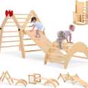 Dripex Deformable Pikler Triangle Set, Fun Over 20 Playing Modes Climbing Toys for Toddlers 1-3 Inside, Large Sturdy Indoor Playground Jungle Gym Playset, Premium Early Learning Toddler Climbing Toys (Natural Deformable Climbing Set)