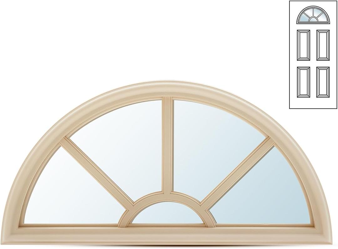 Pushglossy 22" x 10" Entry Door Glass Insert Half Round Top Exterior Door Window Inserts Replacement Kit for Home Improvement(5 Lite Low-e Glass,Tan)