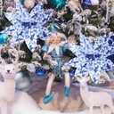 2 x HunnmingRe 10 Pcs Chinoiserie Christmas Poinsettia 10.24 Inch Blue and White Christmas Chinoiserie Ornaments Decoration Artificial Poinsettia Floral Picks Large Chinese Flower Stem for Xmas Tree Decor