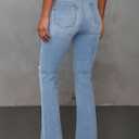 Sidefeel Women's Bell Bottom Flare Jeans High Waisted Stretchy Ripped Distressed Raw Hem Denim Pants with Pockets (Blue)
