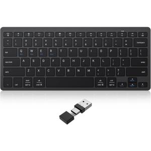 OMOTON 2.4G Wireless Keyboard, Ultra-Slim Compact Mini Keyboard with Type-C & USB-A Receiver, Compatible with Desktop Laptop Tablet PC Smart TV and Windows 11/10/8/7 - Black