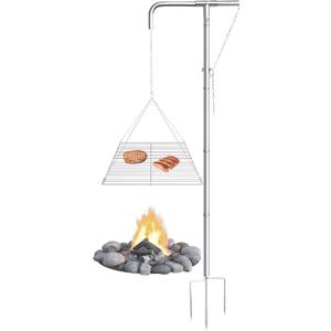Stainless Steel Campfire Grill - Adjustable Height,360 Rotatable & Foldable Camp Fire Cooking Equipment,Heavy Duty Portable Outdoor Open Flame Grilling Rack for Camping