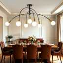 Modern Mid Century Large Kitchen Island Chandelier,Bright Long 7 Light Gold and Black Sputnik Semi Flush Mount Ceiling Light Fixture for Dining Room Living Room Bedroom