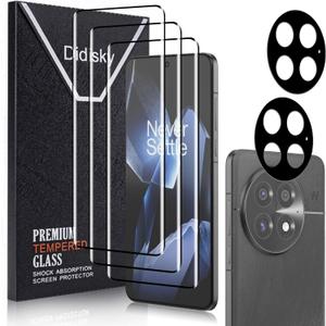 Didisky Screen Protector for Oneplus 13(Not for 13r,13t,13 Pro), 3 Pack Tempered Glass Film with 2 Pak Lens Protector, 3D Curved Full Coverage,Scratch-Resistant,9H Hardness,Bubble Free,Easy to Install