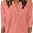 OFEEFAN Womens Tops 3/4 Sleeve Henley Shirts for Women Summer Outfits Fashion Clothing (X-Large, Coral)