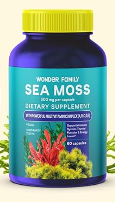 Wildcrafted Irish Sea Moss Capsules – Chondrus Crispus or Sea Moss Advanced with Biotin, Niacinamide, Vitamins – Multimineral Supplement – Alternative to Irish Seamoss Gel – 60 Seamoss Pills, BB Date 08/2026