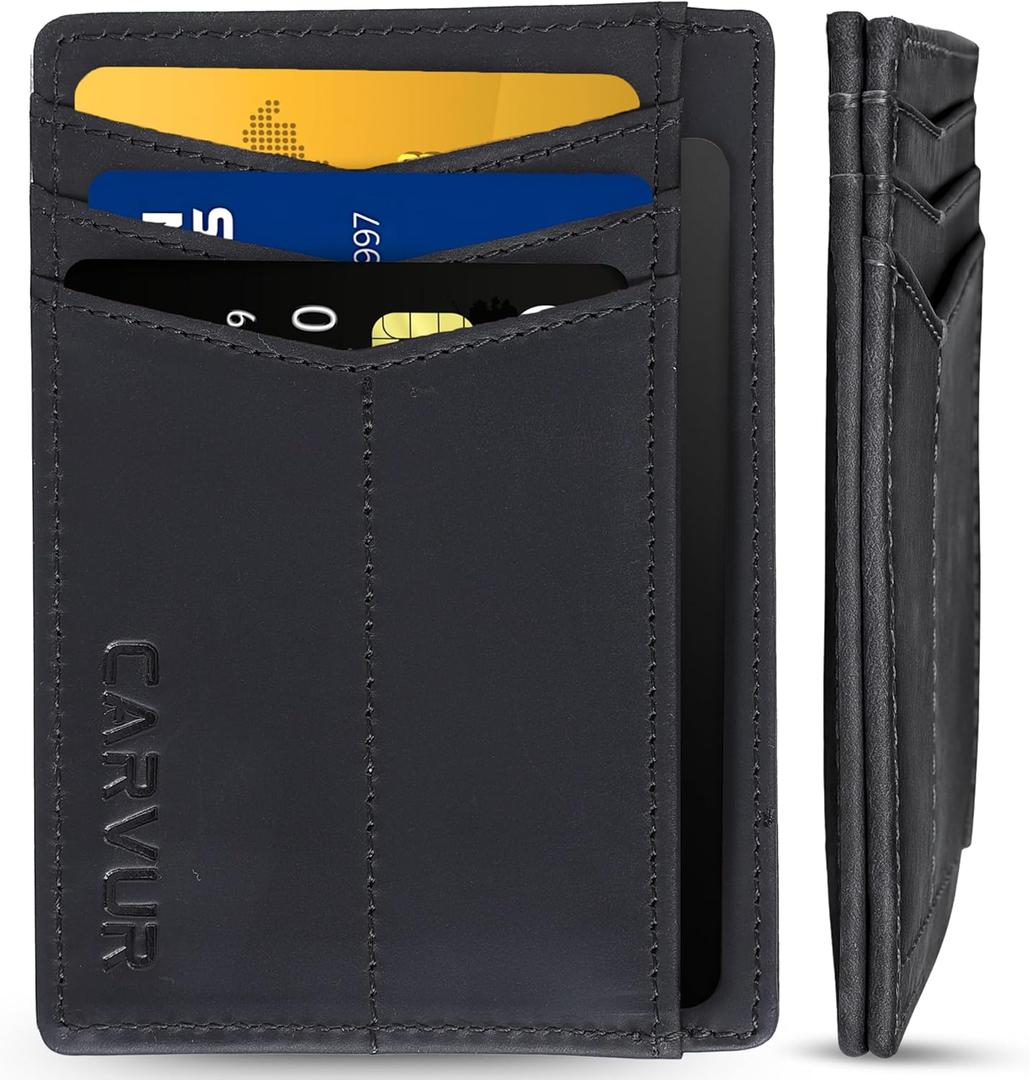 Thin RFID Blocking Full Grain Genuine Leather Slim Front Pocket Minimalist Wallet with ID Window and Cash Pocket - (SC10)