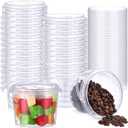 Mifoci 50 Pcs Food Clear Plastic Gallon Round Reusable Ice Cream Containers with Lids and Handles Airtight Clear Plastic Tub Freezer Reusable Pail for Popcorn Kitchen Drinks Home(8oz)