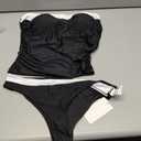 WDIRARA Women's 2 Piece Color Block Tankini Set Bandeau Strapless Ruched Bathing Swimsuit (Black, XL)