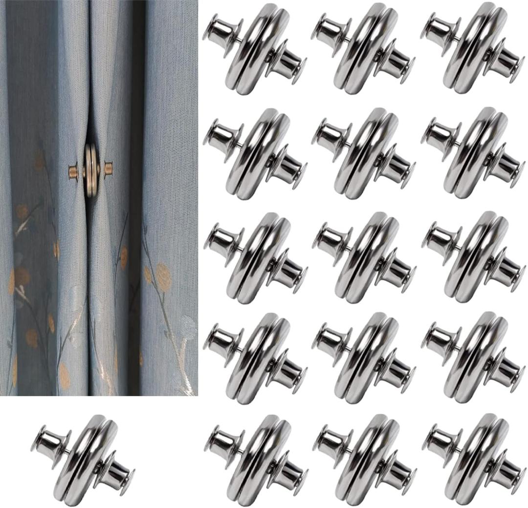 16 Pairs Magnetic Curtain Clips, Curtain Weights Magnets for Thin Drapery, Curtain Magnets Closure Prevent Light Leaking, Double Sided Magnetic wtih Strong Heavy Magnets