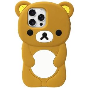 IAIYOXI Soft Silicone Bear Case for iPhone 15 Pro Max, Cute 3D Cartoon Teddy Bear Designed, Protective Lovely Fun Adorable Fashion Phone Case, Kawaii Cover for Women Girls Kids, Brown