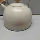 LONFFERY Tea Kettle for Stove Top, 2.5 Quart Whistling Tea Kettle, with Food Grade Stainless Steel and Wood Pattern Folding Handle, Creamy White