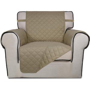 PureFit Reversible Quilted Sofa Cover, Water Resistant Slipcover Furniture Protector, Washable Couch Cover with Non Slip and Elastic Straps for Kids, Dogs, Pets (Chair, Beige/Beige) (Small)