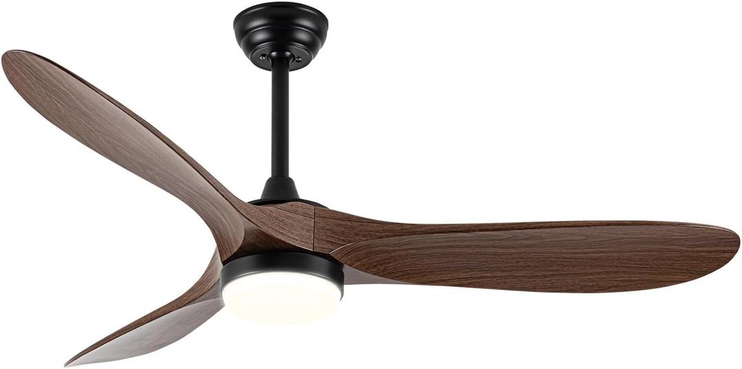 52 Inch Ceiling Fan with Light, Remote Control, Reversible DC Motor, Stepless Dimming, Noiseless, Energy-Efficient for Indoor and Outdoor Use, Woodgrain Finish