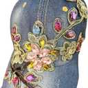 Women Multi-Color Rhinestone Baseball Cap Bling Denim Sun Hat,Studded Big Crystals,Adjustable (Blue, S)